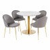 Jídelní set - stůl BOLZANO kov a deska vzhled mramor, 4x židle GENEVE šedý samet, mosazný kov